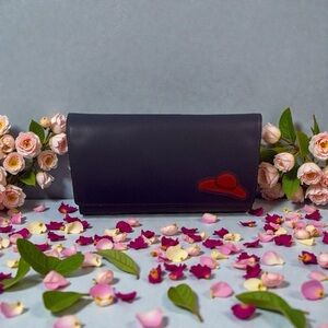 Vtg Rolfs Women leather purple red hat clutch trifold wallet